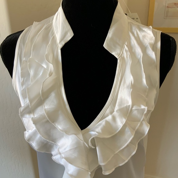 NWT New York & Company Ruffle V-Neck Satiny Top 10 - Picture 2 of 8